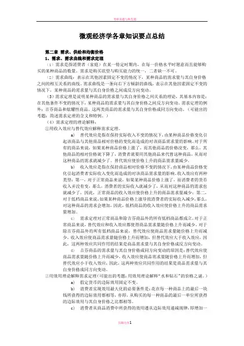 微观经济学各章知识要点