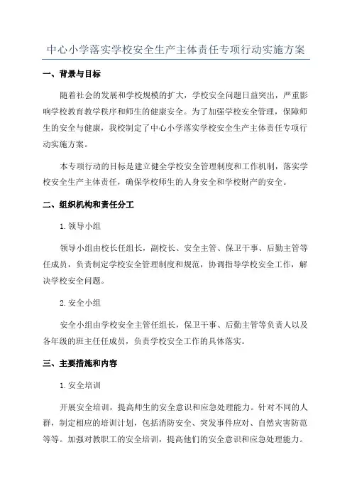 中心小学落实学校安全生产主体责任专项行动实施方案