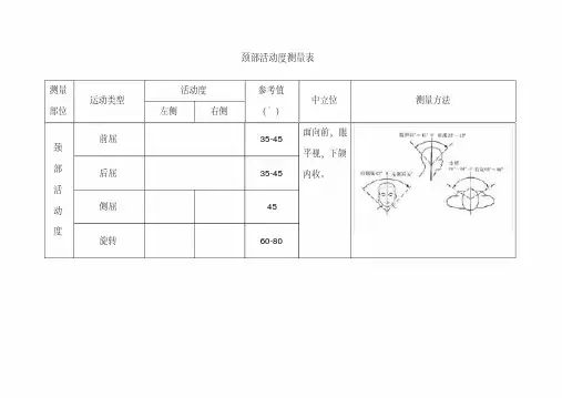 关节活动度测量表