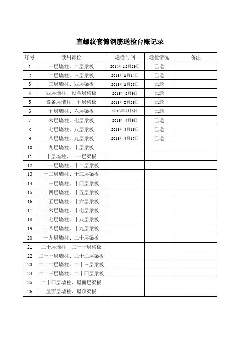 直螺纹套筒钢筋送检台账记录
