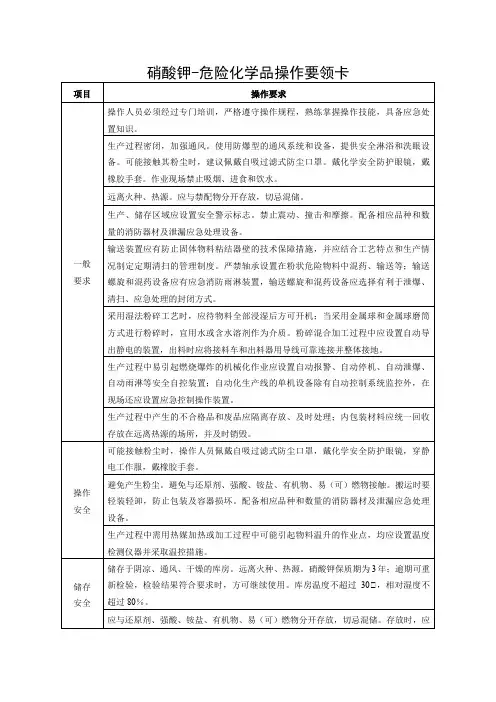 硝酸钾-危险化学品操作要领卡