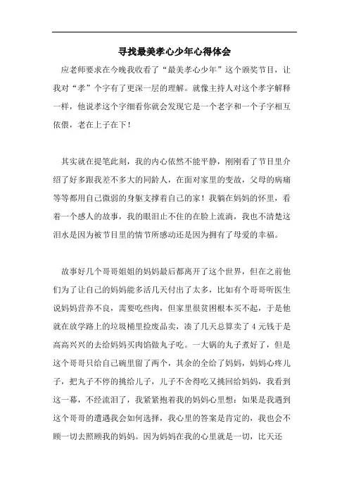 寻找最美孝心少年心得体会