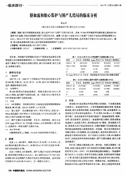 脐血流和胎心监护与围产儿结局的临床分析