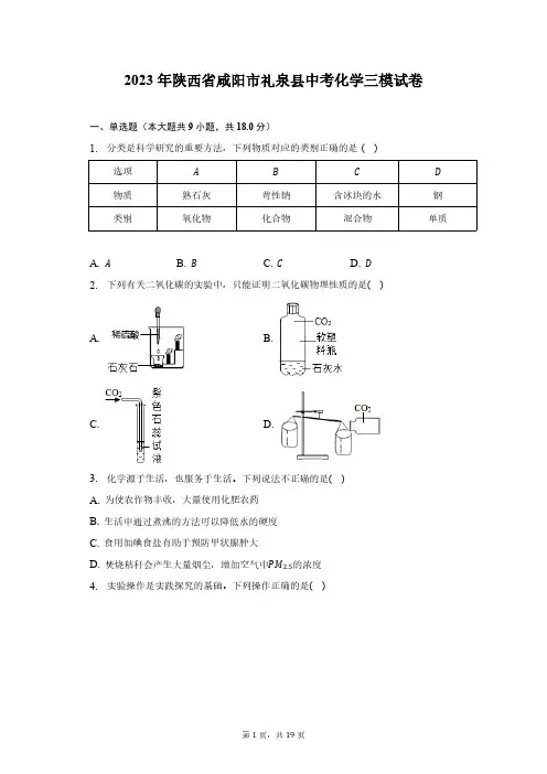 2023年陕西省咸阳市礼泉县中考化学三模试卷(含解析)