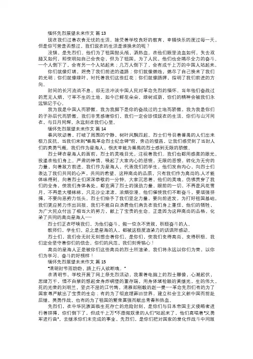 缅怀先烈展望未来作文五