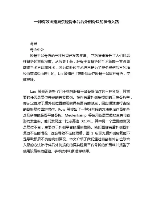 一种有效固定复杂胫骨平台后外侧骨块的神奇入路