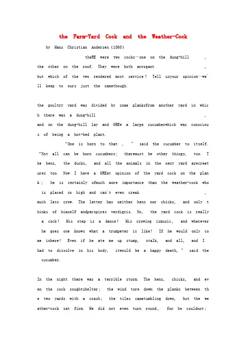 小学英语安徒生童话系列(七)theFarm_YardCockandtheWeather_Cock家养公鸡和风信公鸡阅读素材