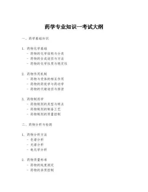 药学专业知识一考试大纲