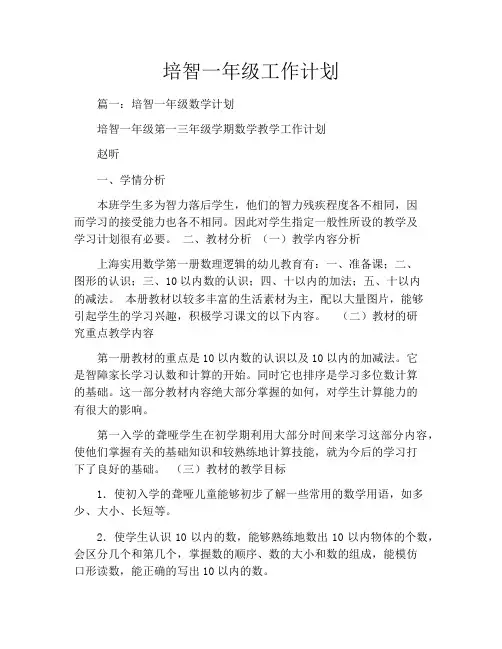 培智一年级工作计划