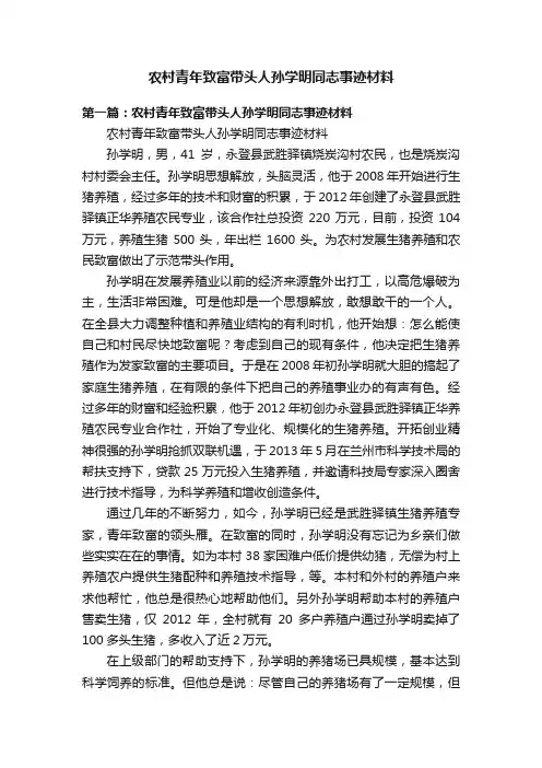 农村青年致富带头人孙学明同志事迹材料