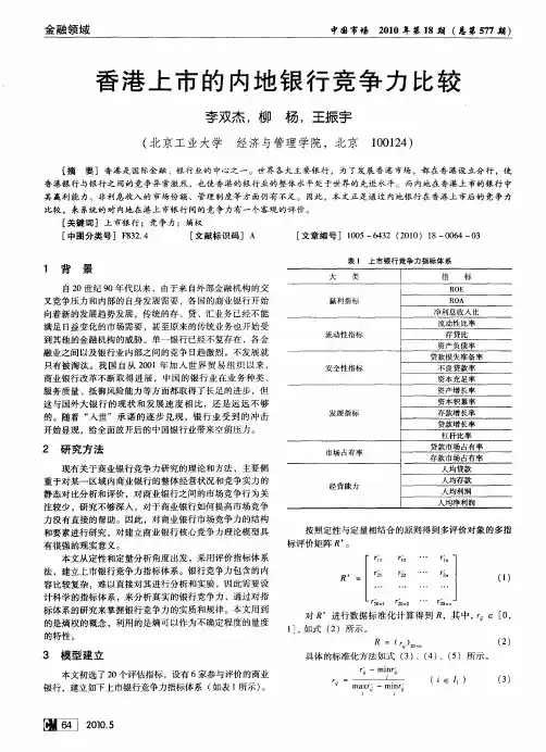香港上市的内地银行竞争力比较