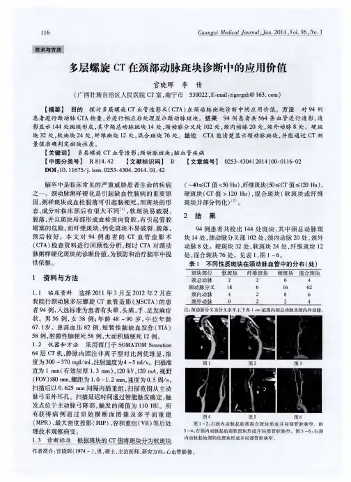 多层螺旋CT在颈部动脉斑块诊断中的应用价值