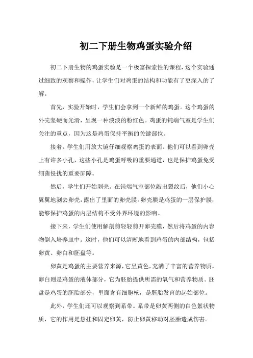 初二下册生物鸡蛋实验