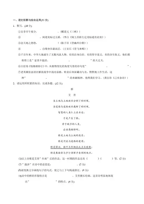 中考考前模拟测试 语文试题 附答案解析