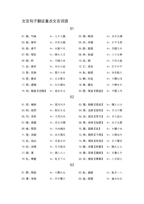 高考语文文言文重点字词翻译整理