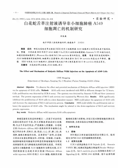 白花蛇舌草注射液诱导非小细胞肺癌A549细胞凋亡的机制研究