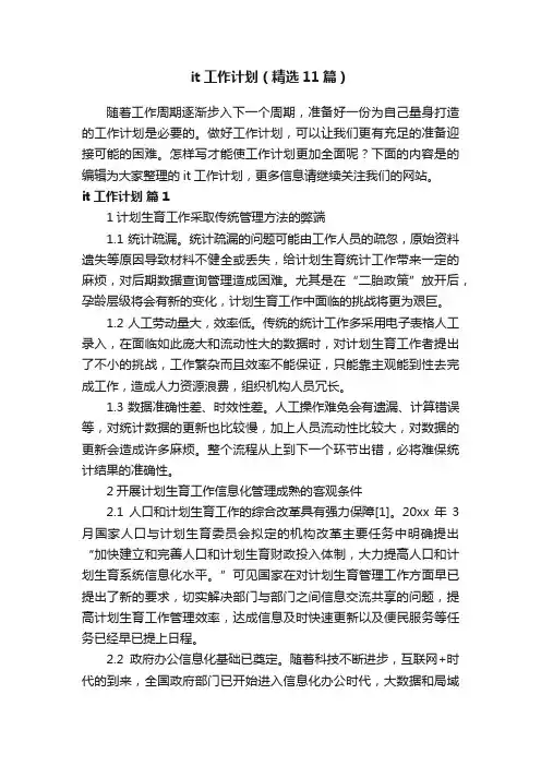 it工作计划（精选11篇）