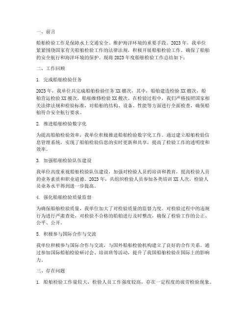 船舶检验工作总结报告