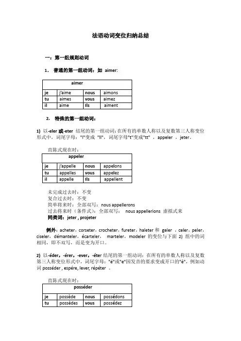 法语第一组动词变位归纳总结