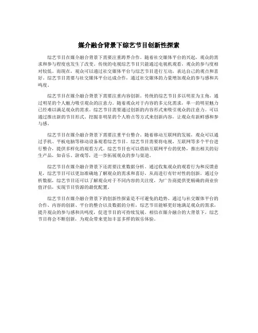 媒介融合背景下综艺节目创新性探索