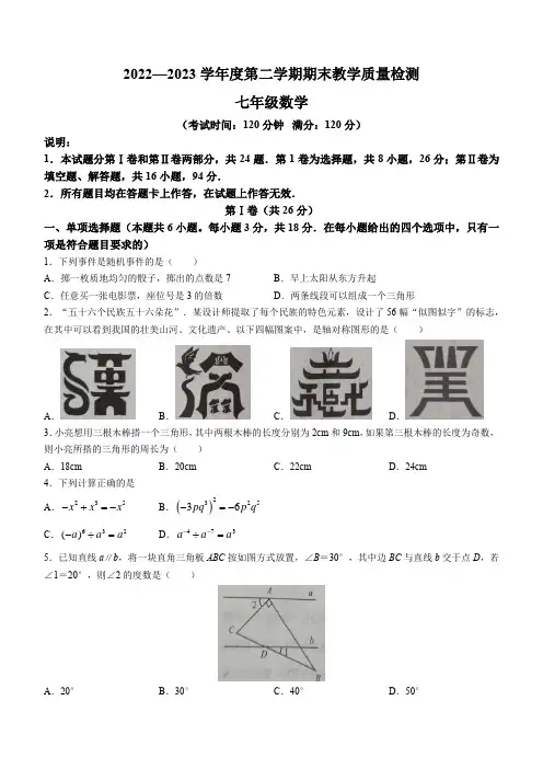 山东省青岛市胶州市2022-2023学年七年级下学期期末数学试题(含答案)