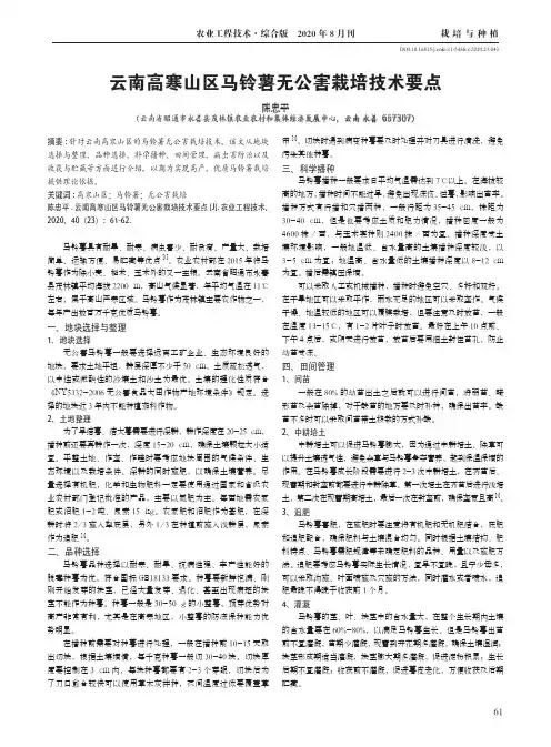 云南高寒山区马铃薯无公害栽培技术要点