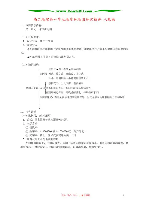高二地理第一单元地球和地图知识精讲 人教版