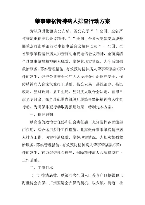 肇事肇祸精神病人排查行动方案