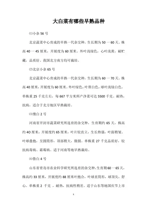 大白菜有哪些早熟品种