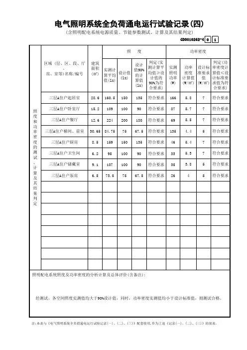 (参考)电气照明系统全负荷通电运行试验记录1-4