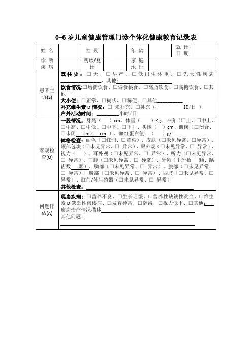 0-6岁儿童健康管理门诊个体化健康教育记录表