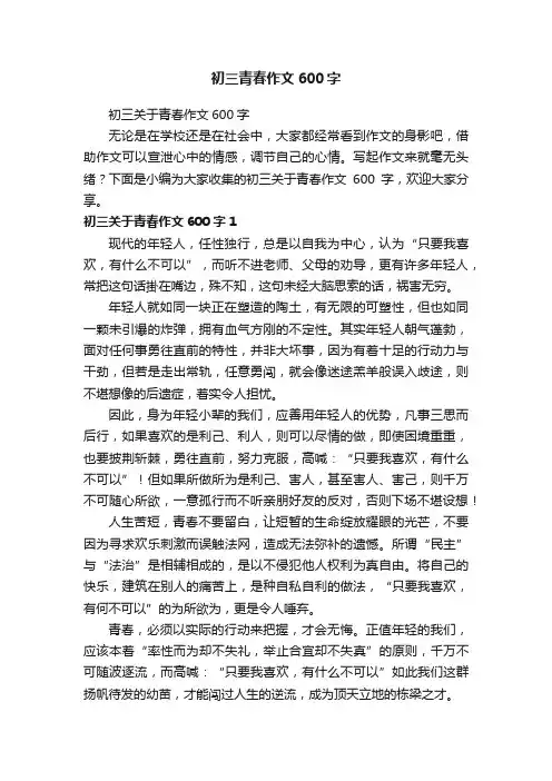 初三青春作文600字