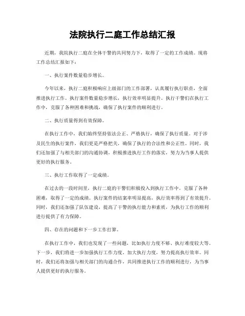 法院执行二庭工作总结汇报
