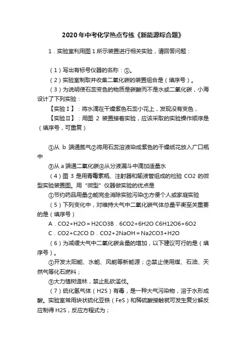 2020年中考化学热点专练《新能源综合题》