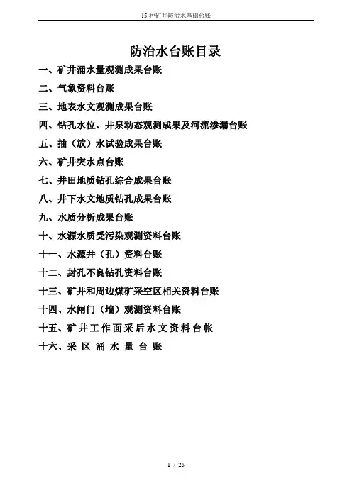 15种矿井防治水基础台账