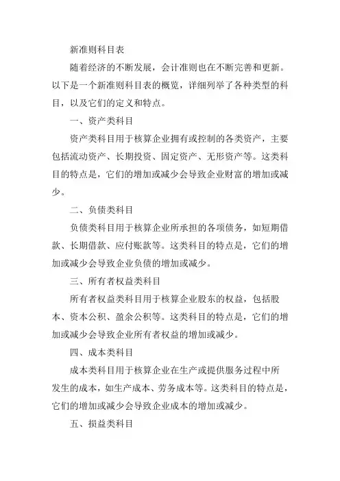 新准则科目表