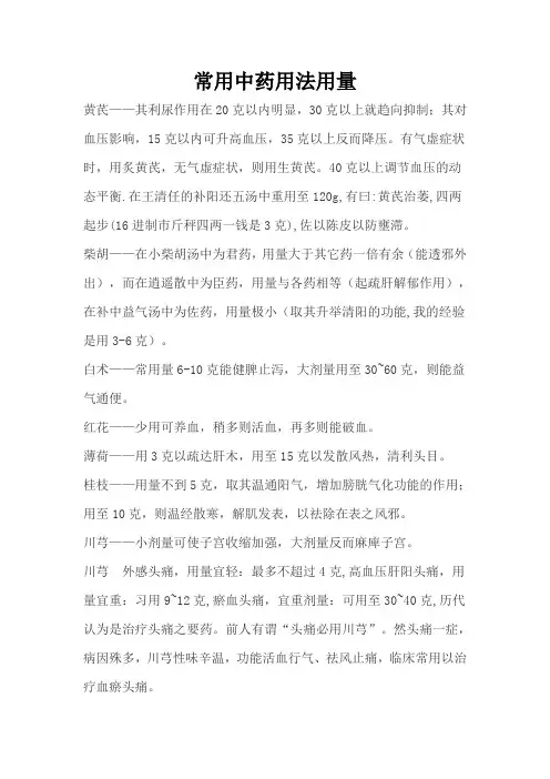 常用中药用法用量