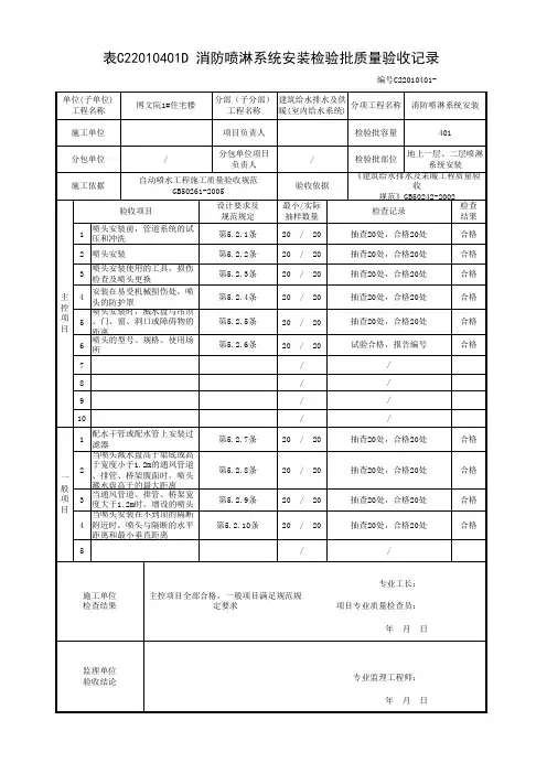 喷淋系统安装检验批