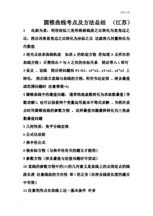 圆锥曲线方法总结