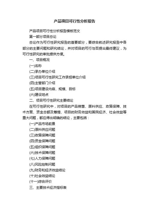 产品项目可行性分析报告
