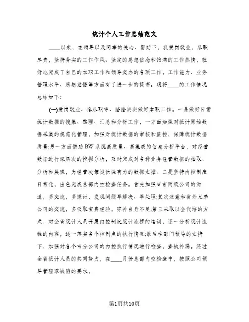 统计个人工作总结范文（三篇）