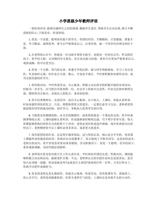 小学星级少年教师评语