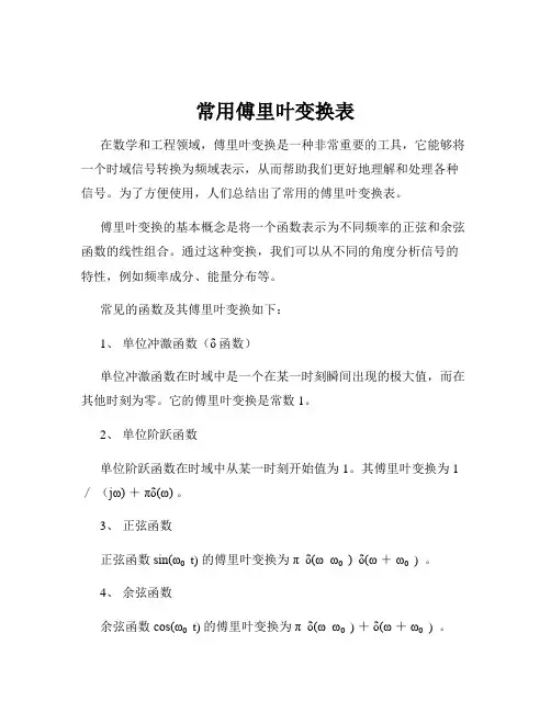 常用傅里叶变换表