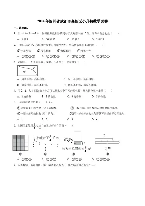 2024年四川省成都市高新区小升初数学试卷(含答案)