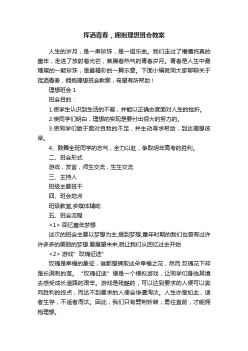 挥洒青春，拥抱理想班会教案