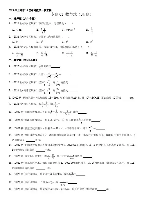 2023年上海市15区中考一模数学试题知识点汇编  数与式含详解