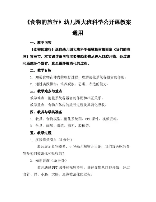 《食物的旅行》幼儿园大班科学公开课教案通用