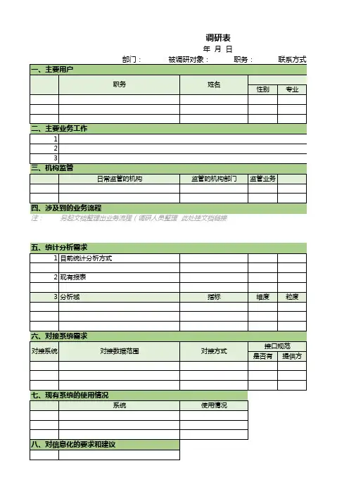 项目需求调研表