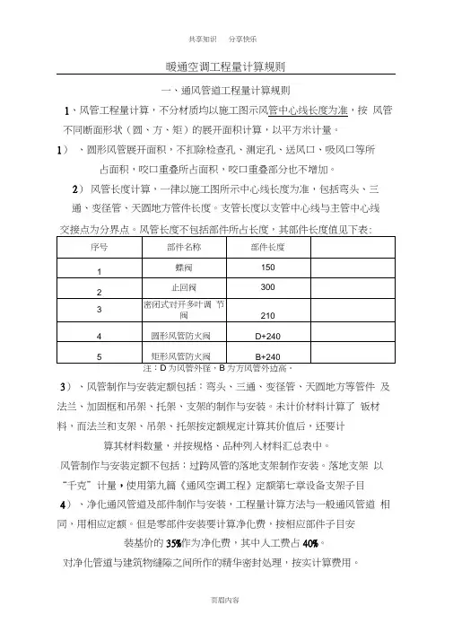 暖通空调工程量计算规则