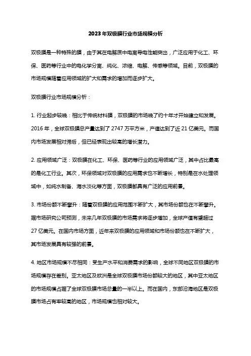 2023年双极膜行业市场规模分析